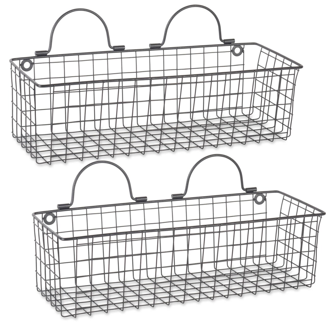 Contemporary Home Living Set of 2 Black Wire Wall Medium Basket Storage, 17.5"